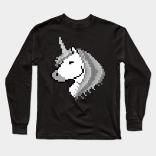 Pixel White Unicorn with Grey Mane Long Sleeve T-Shirt